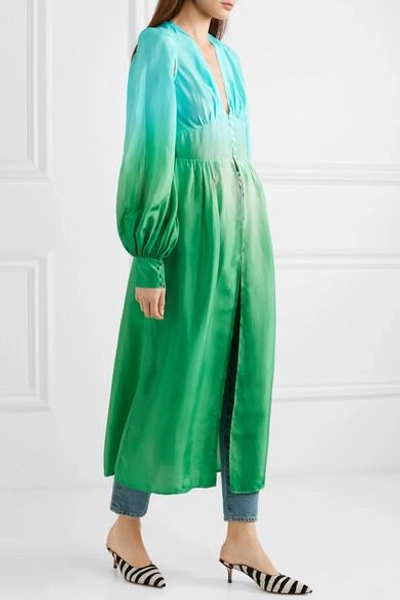 Shop Attico Cutout Ombré Silk-habotai Midi Dress In Green