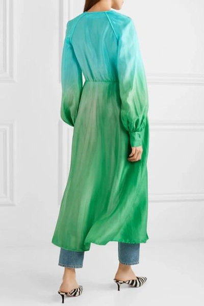 Shop Attico Cutout Ombré Silk-habotai Midi Dress In Green