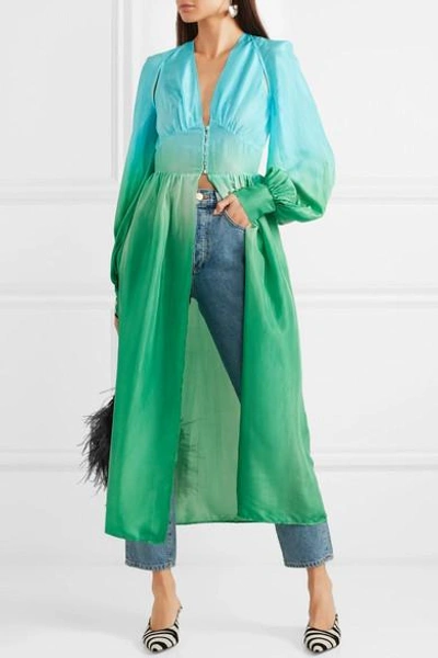 Shop Attico Cutout Ombré Silk-habotai Midi Dress In Green