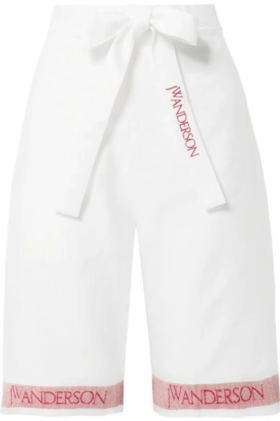 Shop Jw Anderson Tea Towel Woven Linen Shorts In White