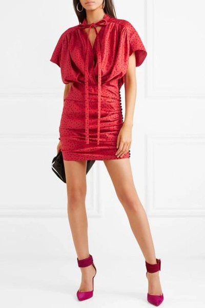 Shop Magda Butrym Reno Polka-dot Linen-blend Mini Dress In Red