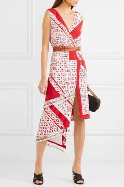 Shop Altuzarra Pavilion Embellished Wrap-effect Printed Silk Midi Dress In Red