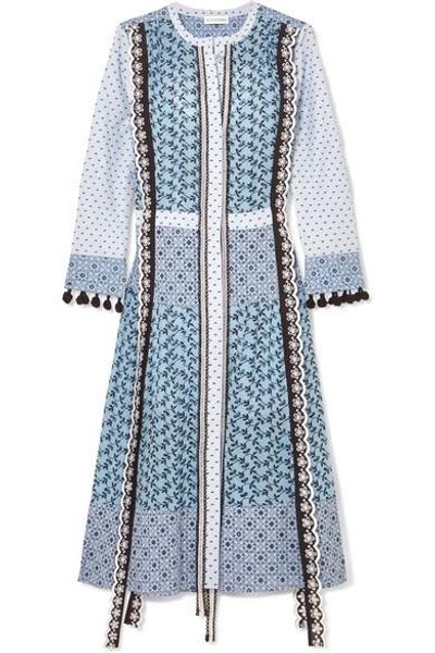 Shop Altuzarra Grenelle Broderie Anglaise-trimmed Swiss-dot Cotton And Chiffon Midi Dress In Sky Blue