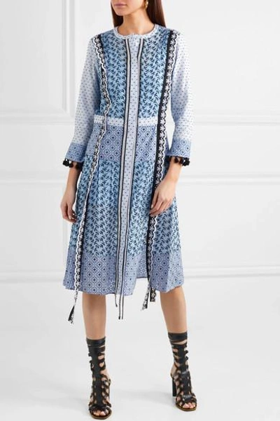 Shop Altuzarra Grenelle Broderie Anglaise-trimmed Swiss-dot Cotton And Chiffon Midi Dress In Sky Blue