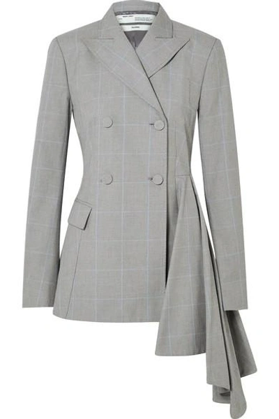 Shop Off-white Asymmetric Checked Cotton Blazer In Gray