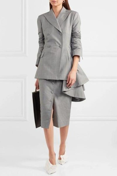 Shop Off-white Asymmetric Checked Cotton Blazer In Gray