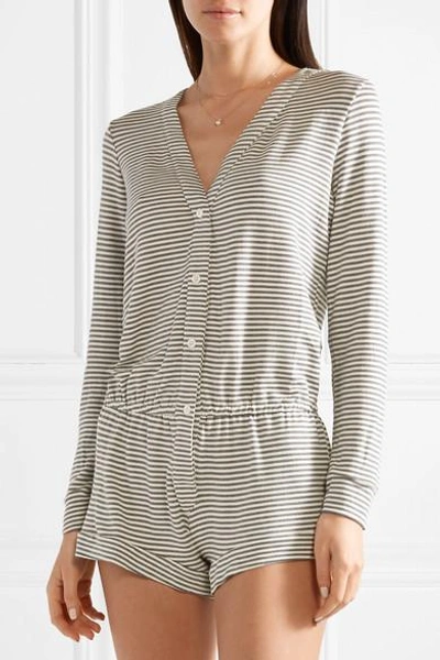 Shop Eberjey Sadie Striped Stretch-modal Jersey Playsuit In Gray