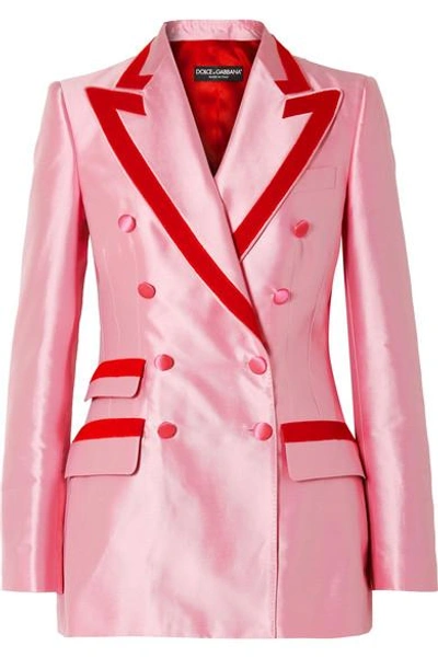 Shop Dolce & Gabbana Two-tone Cotton-blend Faille Blazer In Baby Pink