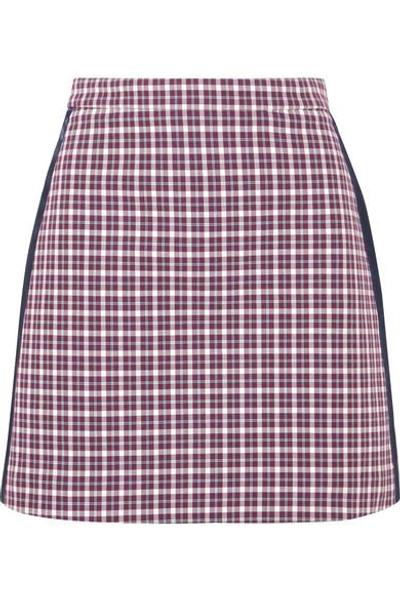 Shop Burberry Satin-trimmed Checked Cotton-blend Mini Skirt