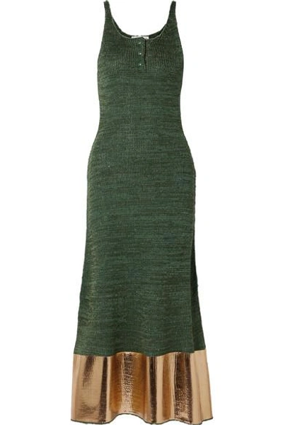 Shop Jw Anderson Metallic-paneled Knitted Maxi Dress In Forest Green
