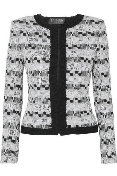 Shop Balmain Sequin-embellished Metallic Tweed Jacket In Black