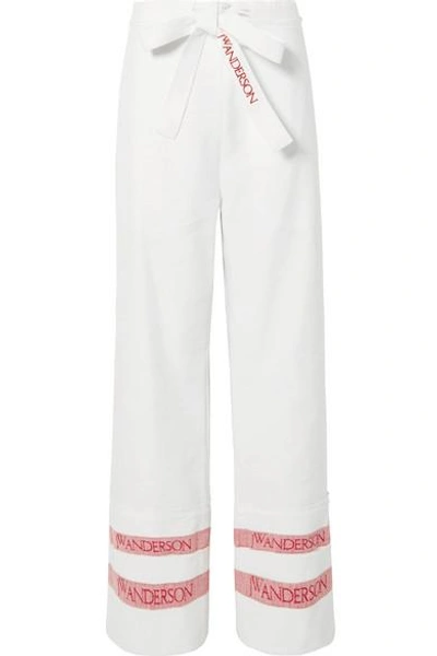 Shop Jw Anderson Tea Towel Woven Linen Wide-leg Pants In White
