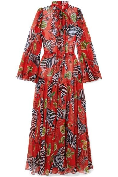 Shop Dolce & Gabbana Printed Silk-chiffon Jumpsuit In Red