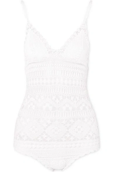 Shop Isabel Marant Connie Crocheted Cotton Bodysuit In White