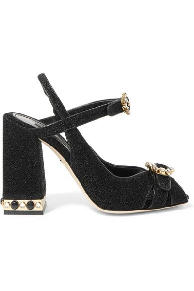 Shop Dolce & Gabbana Crystal-embellished Lurex Slingback Sandals In Black
