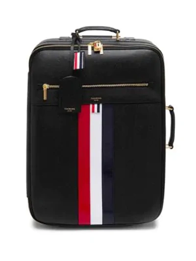 Shop Thom Browne Stripe Patch Leather Luggage Suitcase In Black