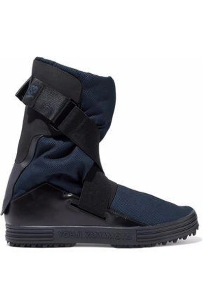 Shop Y-3 Woman Leather-paneled Mesh Boots Midnight Blue