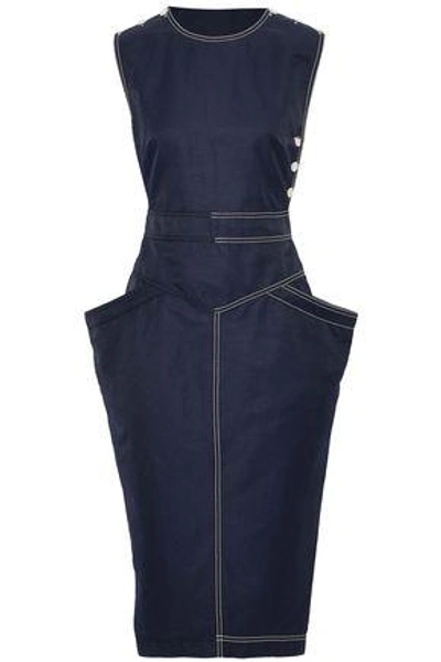Shop Stella Mccartney Woman Wrap-effect Button-detailed Twill Dress Navy