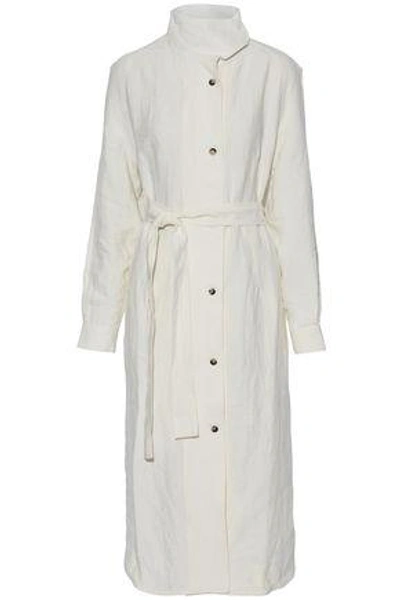 Shop Jw Anderson Woman Linen Midi Shirt Dress Off-white