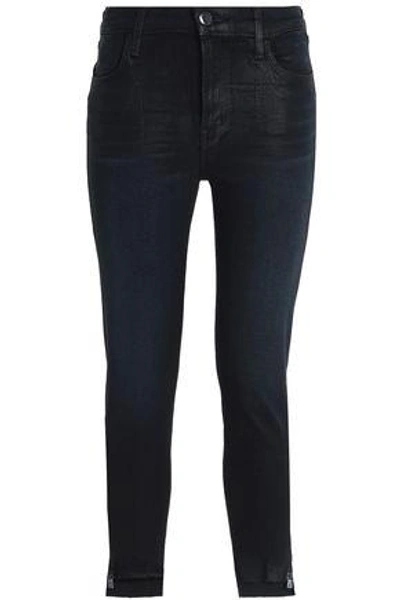 Shop J Brand Woman Cropped High-rise Skinny Jeans Dark Denim
