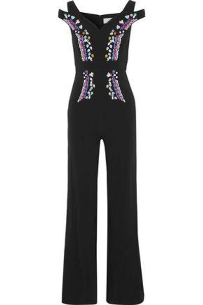 Shop Peter Pilotto Woman Cold-shoulder Embroidered Cady Jumpsuit Black