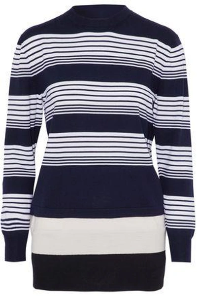 Shop Jw Anderson Woman Layered Striped Merino Wool Sweater Navy