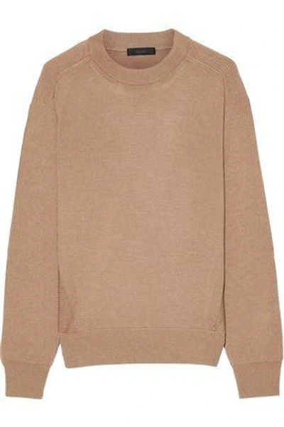 Shop Belstaff Woman Paneled Wool, Silk And Cashmere-blend Sweater Camel