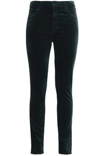 Shop J Brand Maria Cotton-blend Velvet Skinny Pants In Dark Green