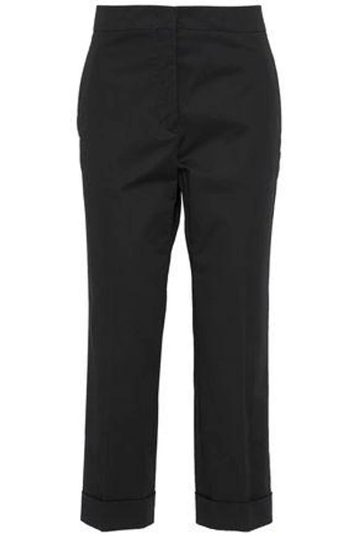 Shop Jil Sander Woman Cropped Cotton-poplin Tapered Pants Black