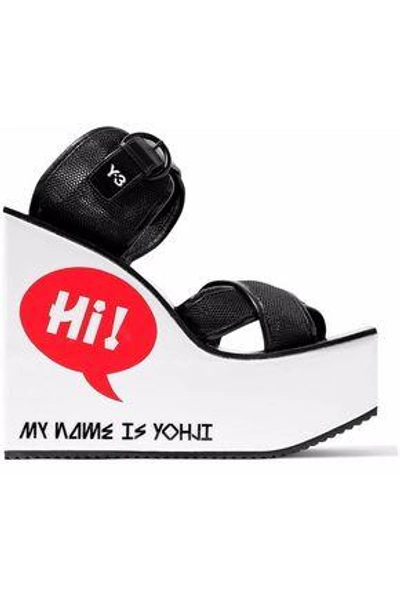 Shop Y-3 Woman Mesh And Printed Rubber Wedge Sandals Black