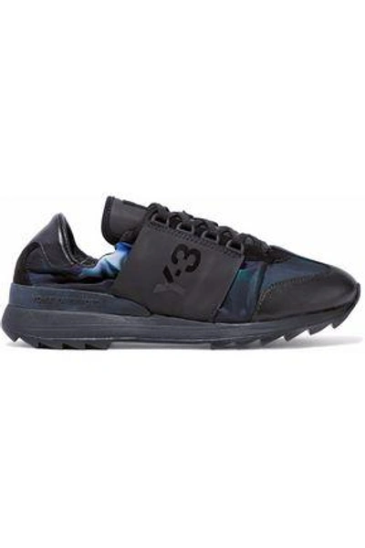 Shop Y-3 Woman Rhita Leather And Suede-paneled Printed Shell Sneakers Black