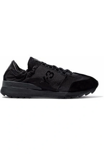Shop Y-3 Woman Suede, Leather And Shell Sneakers Black