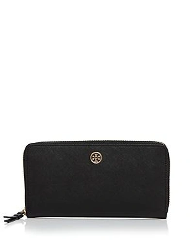 Shop Tory Burch Robinson Zip Continental Wallet In Black/gold