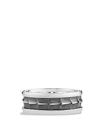Shop David Yurman Armory Narrow Band Ring In Black/silver