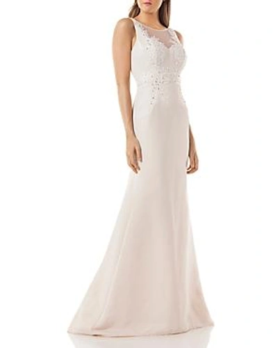 Shop Carmen Marc Valvo Embellished Mermaid Gown In Champagne