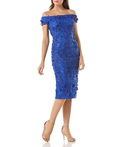 Shop Carmen Marc Valvo Infusion Embellished Off-the-shoulder Dress In Cobalt