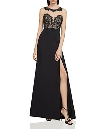 Shop Bcbgmaxazria Lace-bodice Gown In Black