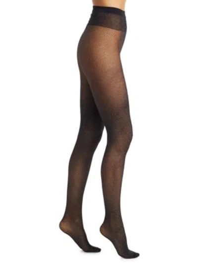 Shop Wolford Lurex Net Tights In Black/silver