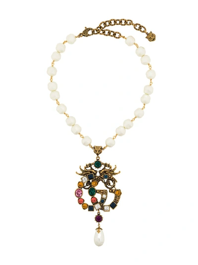 Shop Gucci Embellished Gg Necklace - Multicolour