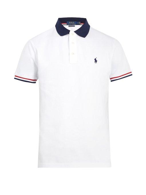 white polo shirt with orange horse