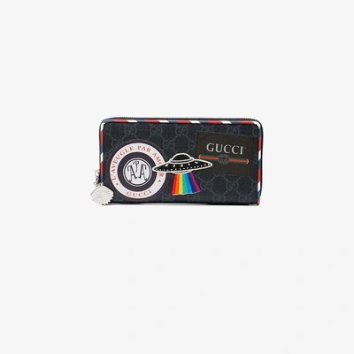 Shop Gucci Night Courrier Gg Supreme Zip Around Wallet In Black