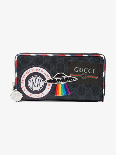 Shop Gucci Night Courrier Gg Supreme Zip Around Wallet In Black