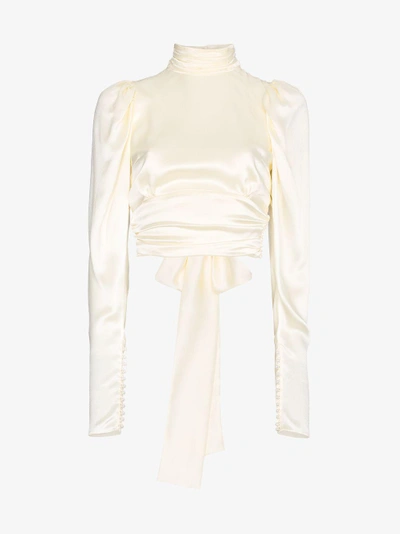 Shop Magda Butrym Noto Open Back Bow Silk Blouse In Nude&neutrals