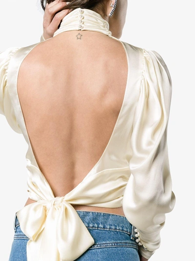 Shop Magda Butrym Noto Open Back Bow Silk Blouse In Nude&neutrals