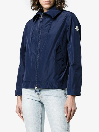 Shop Moncler High Neck Cropped Jacket In Blue