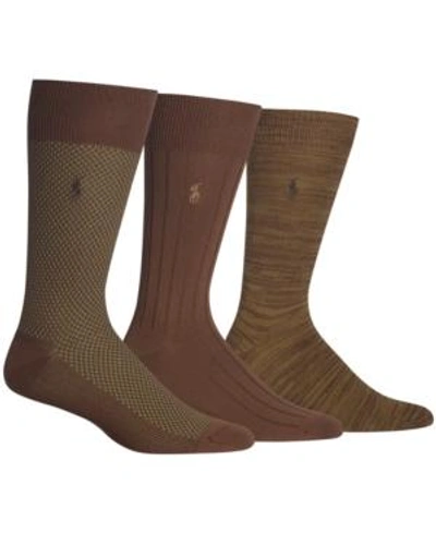 Shop Polo Ralph Lauren Men's Birdseye Dress Socks, 3 Pack In Chocolate