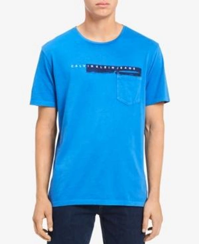 Shop Calvin Klein Jeans Est.1978 Men's Logo-print Pocket T-shirt In Strong Blue
