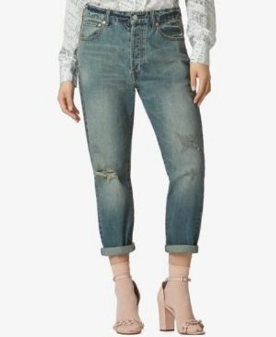 Shop Avec Les Filles Cotton High-waist Cropped Jeans In Dirty Vintage Denim