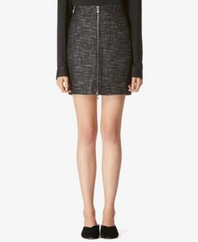 Shop Avec Les Filles High-waist Zip-front Tweed Mini Skirt In Black Multi Dk Tweed