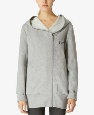 Shop Avec Les Filles Oversized Embroidered Zip-up Cotton Hoodie In Heather Grey